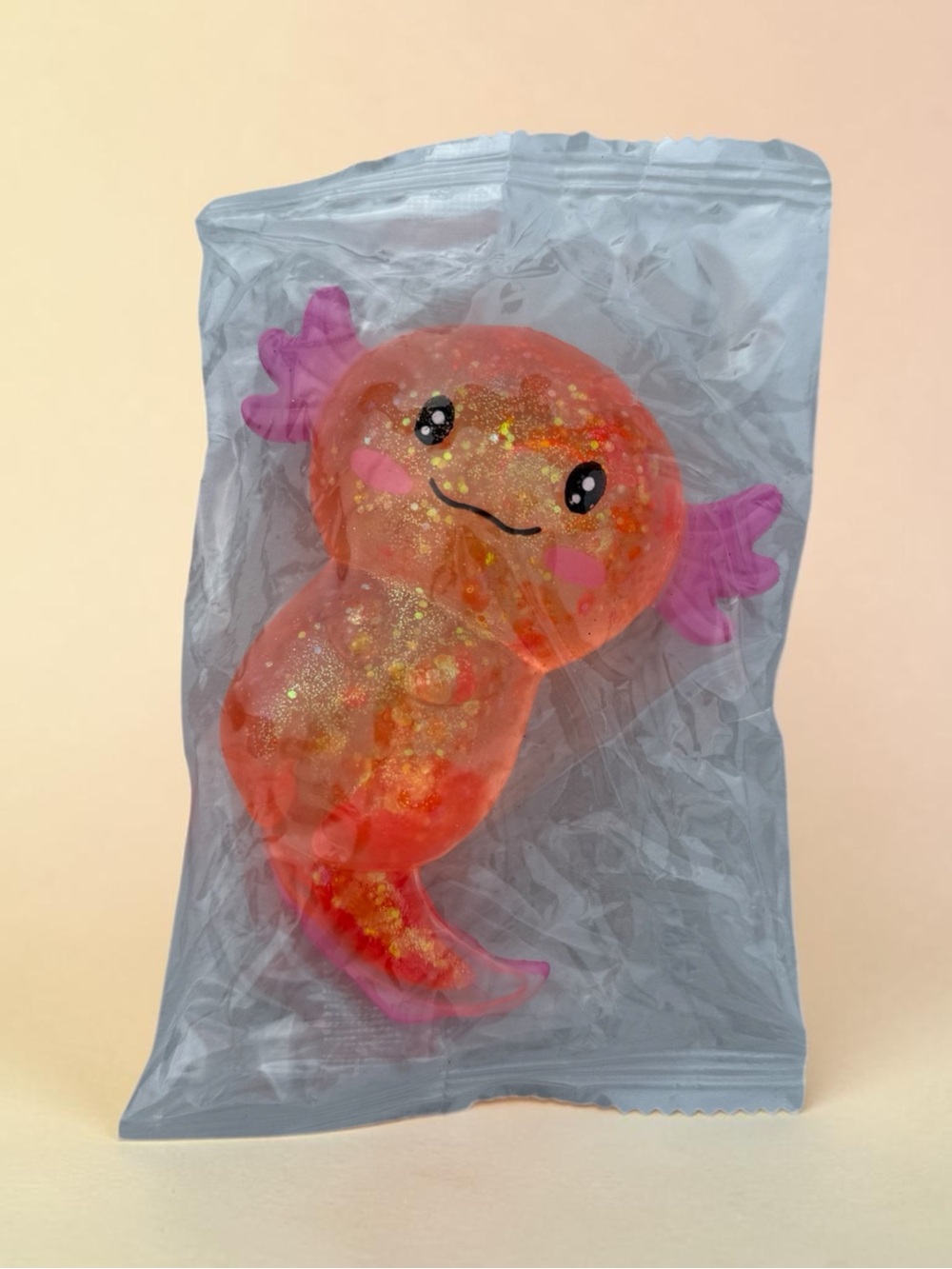 Orange Glitter Axolotl Sugar Squishy Toy - Pink Fins